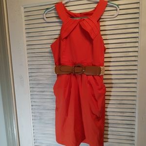 BCX Pleated Haltertop Dress With Pockets and Belt. Size 9.
